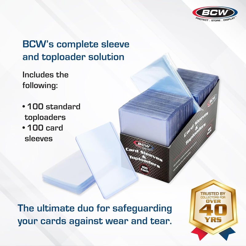BCW Card Sleeves and Toploaders for Card Combo - 100 Count | Premium Top Loaders and Acid-Free Penny Sleeves | Great for Football, Magic: The Gathering, Pokémon, and Baseball Card Protectors - Image 2